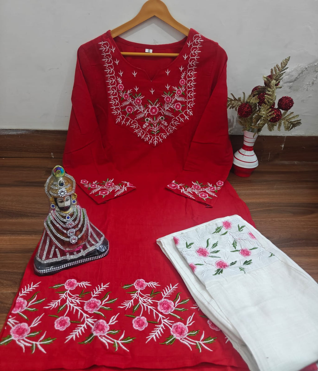Beautiful Pure Cotton Cord Set With Embroidered Work