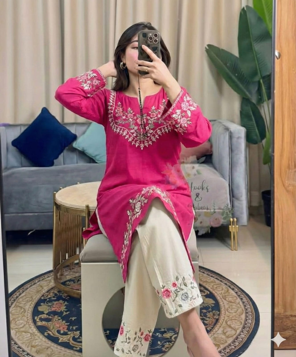 Beautiful Pure Cotton Cord Set With Embroidered Work