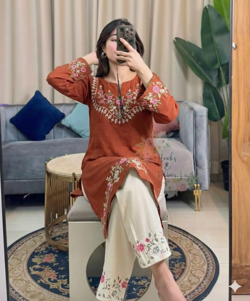 Beautiful Pure Cotton Cord Set With Embroidered Work