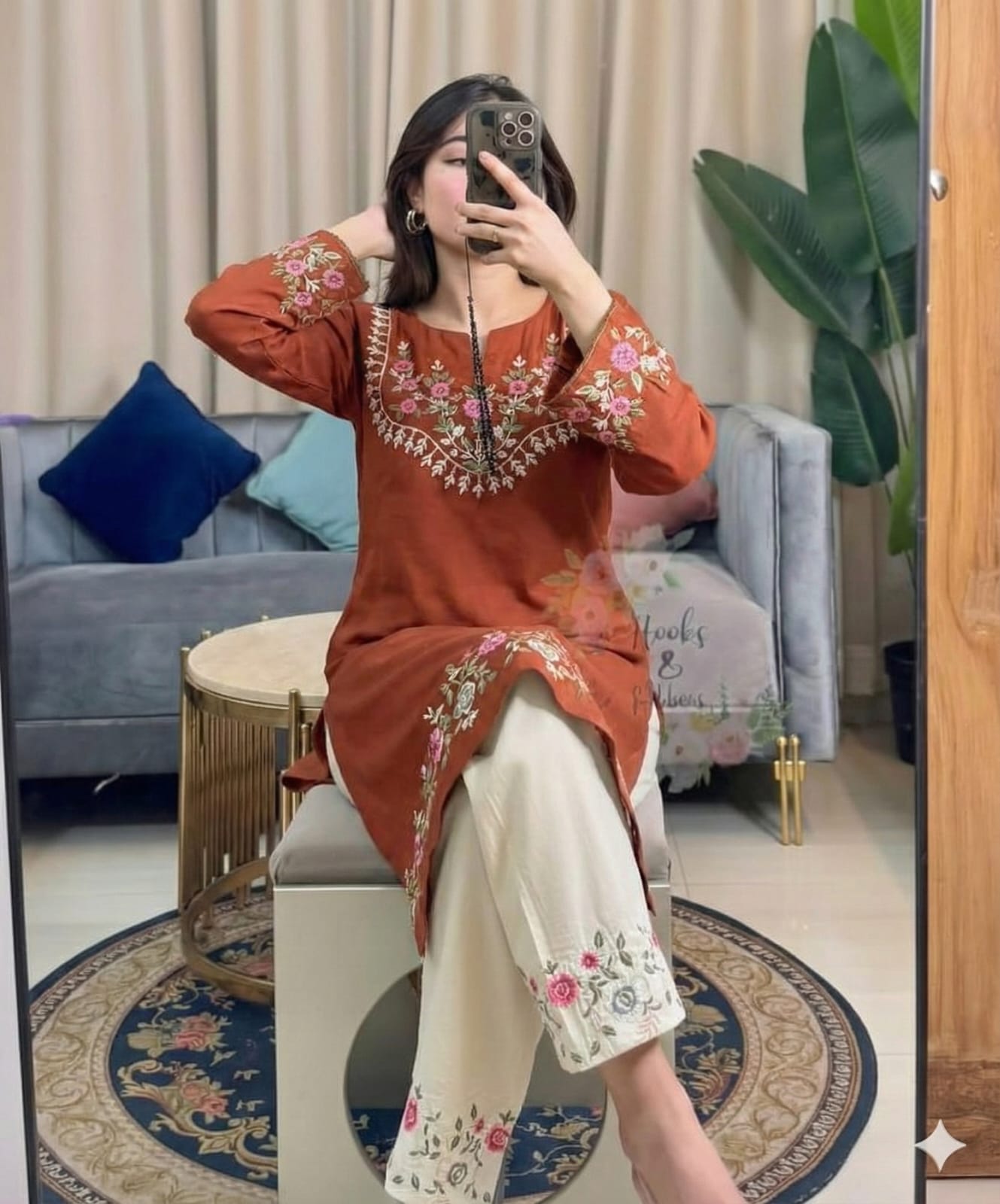 Beautiful Pure Cotton Cord Set With Embroidered Work