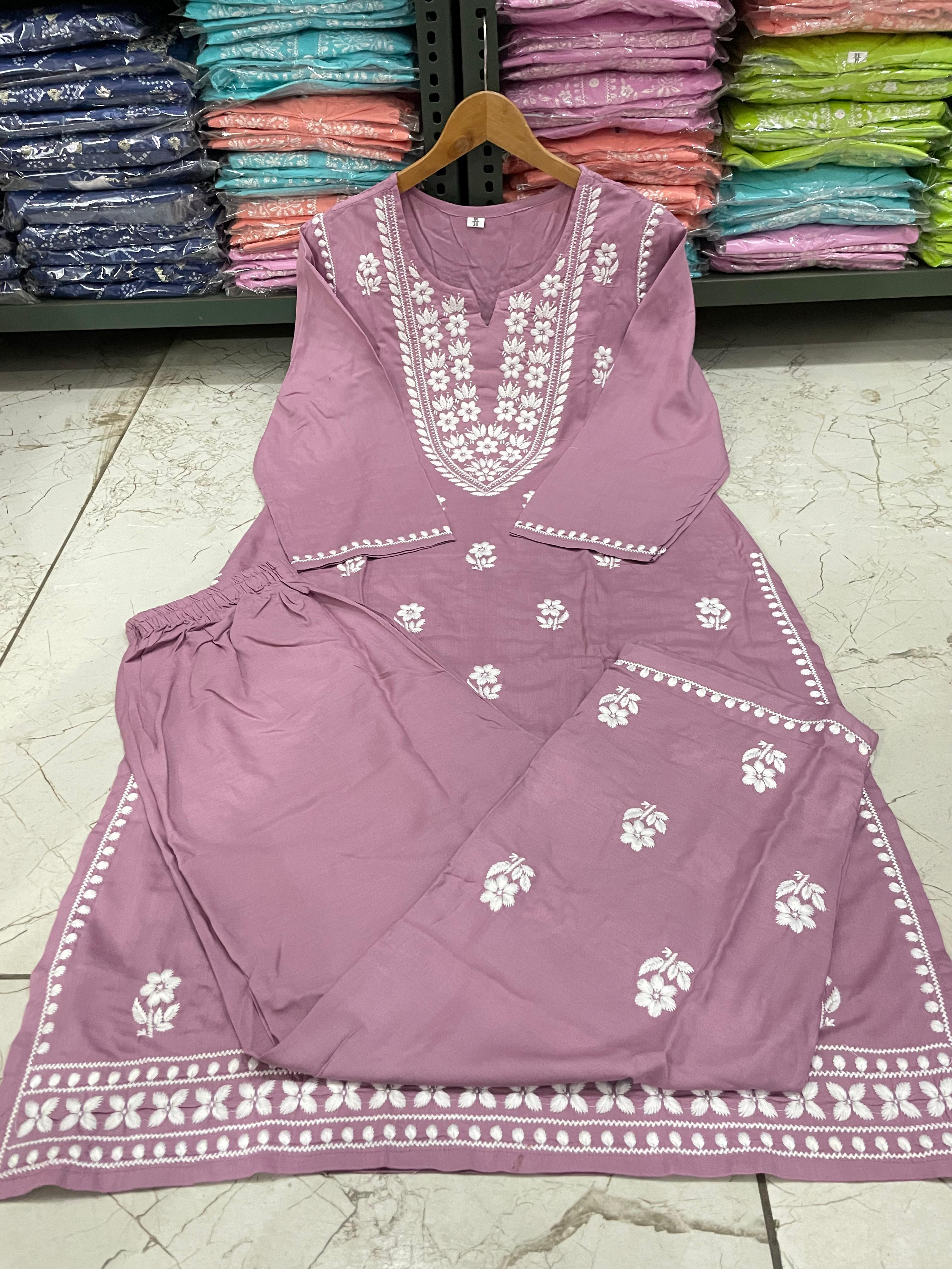 Chikankari Embroidery Kurti Plazzo Set