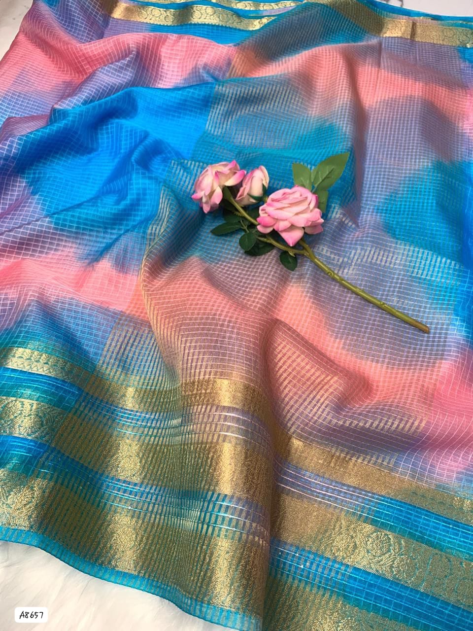 Organza Kerala checks Saree