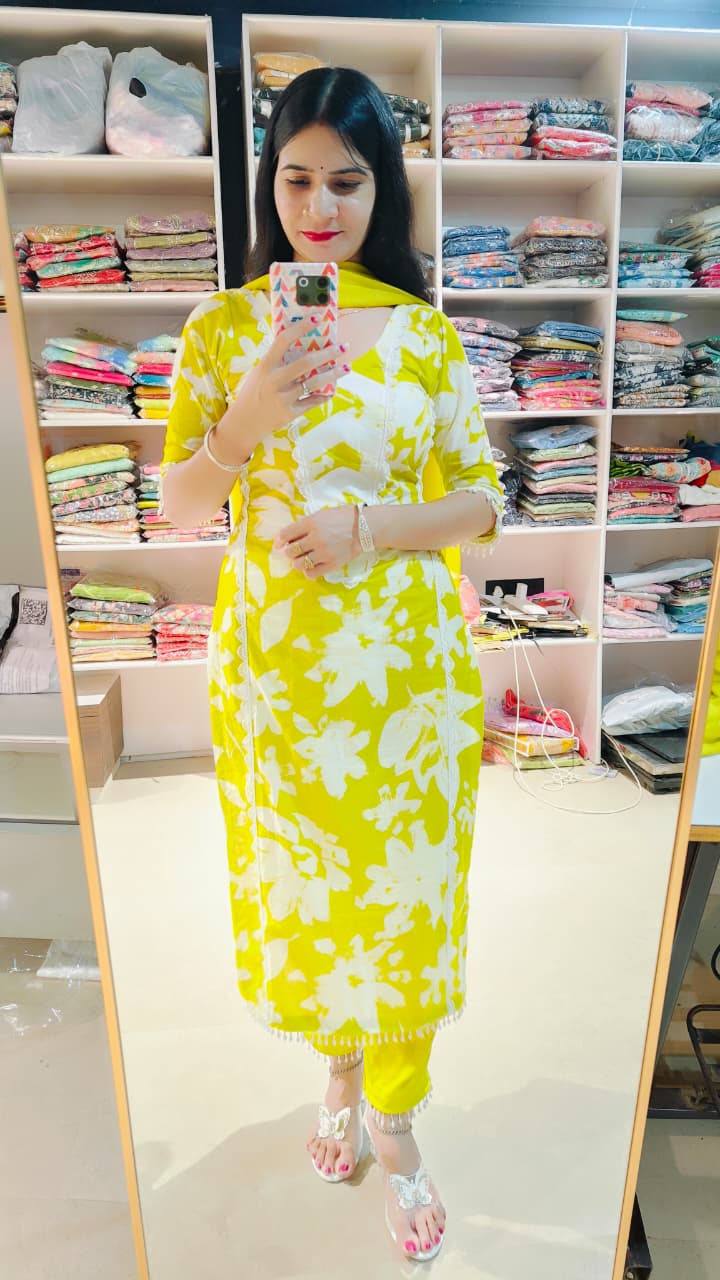 💛 Yellow Floral Printed Cotton Suit Set 💛