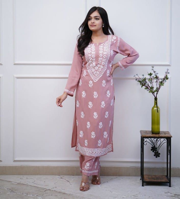Chikankari Embroidery Kurti Plazzo Set