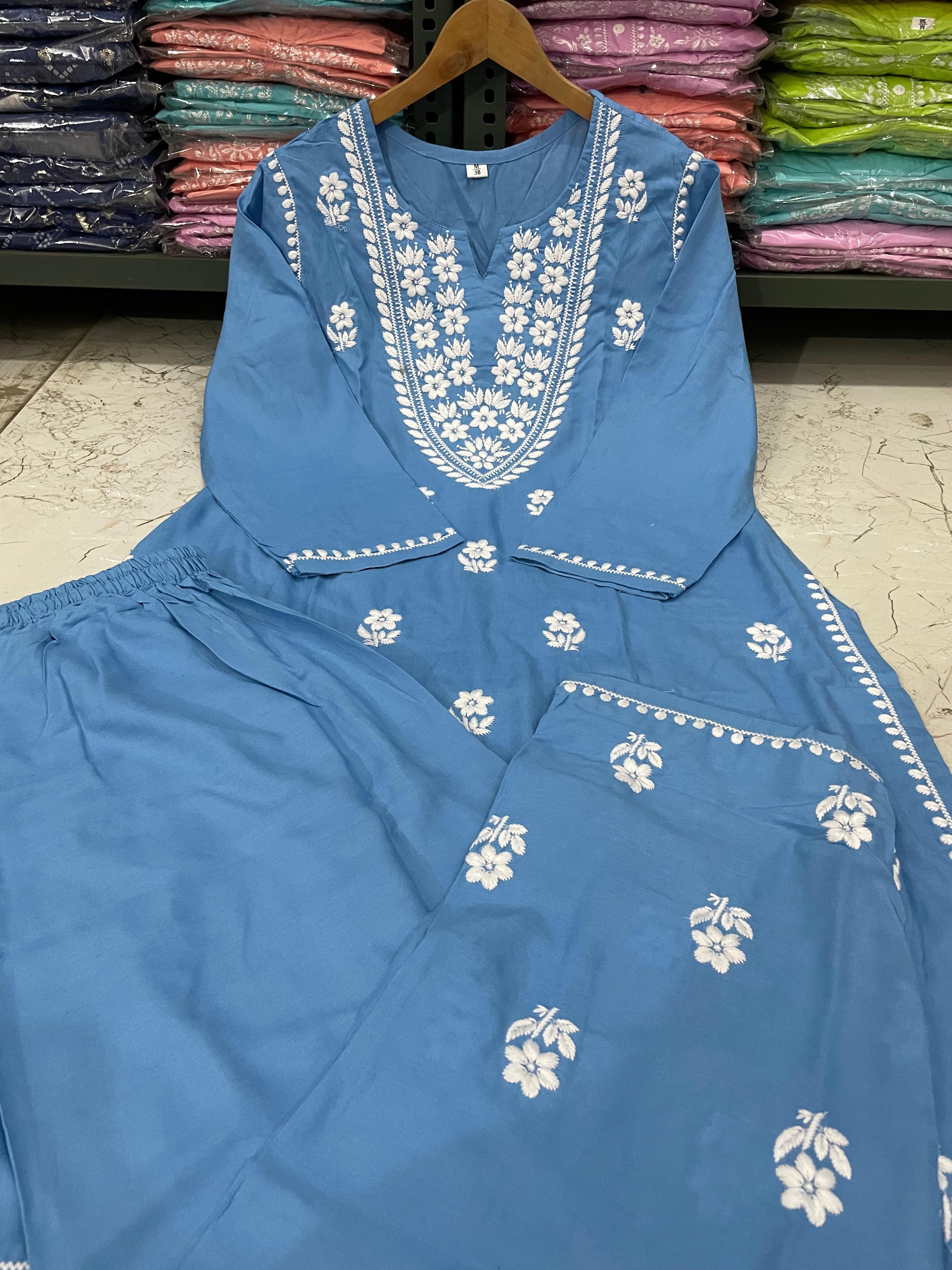 Chikankari Embroidery Kurti Plazzo Set