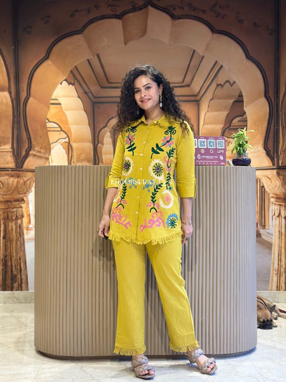 Party Wear Cotton Cord-Set with Work