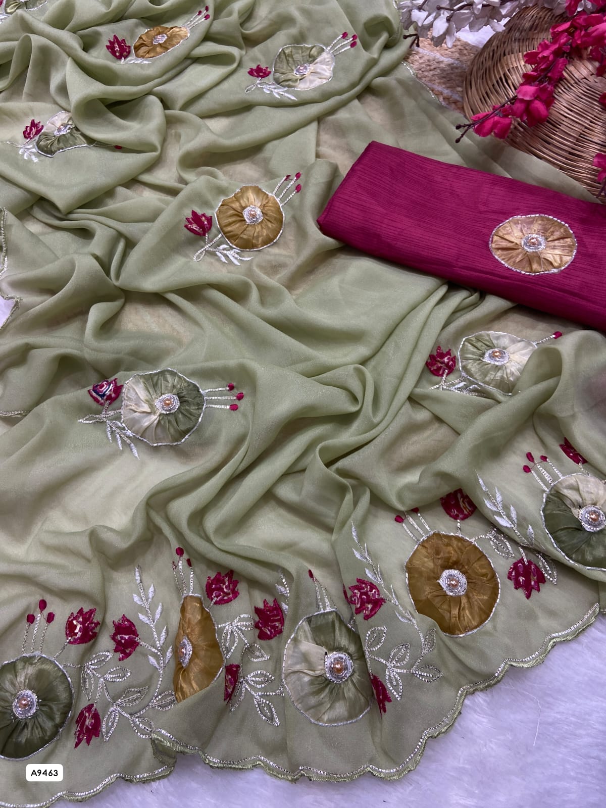 Beautiful Party Wear Georgette Saree with Handwork