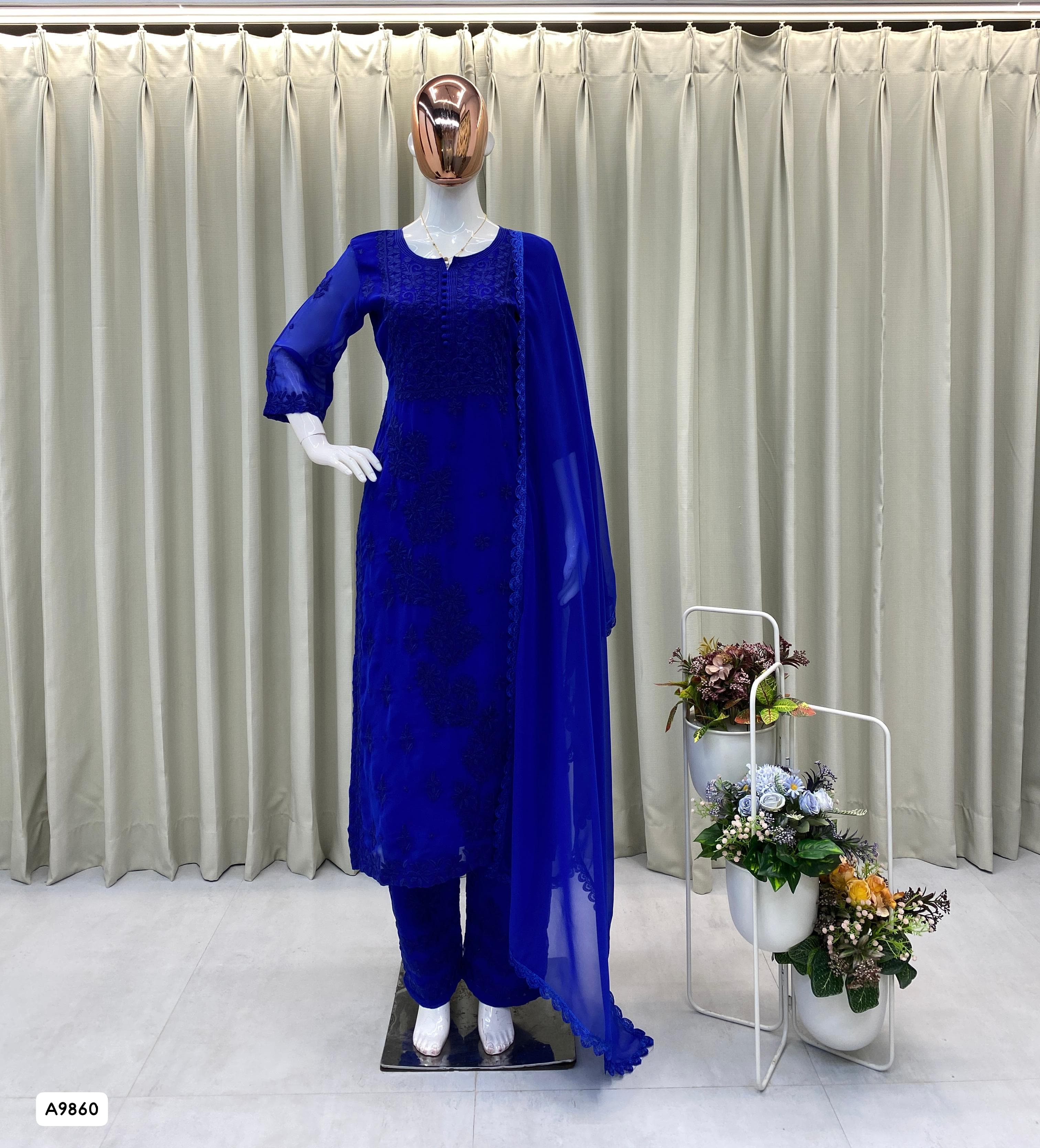 Georgette Kurti Plazzo Duppta Set