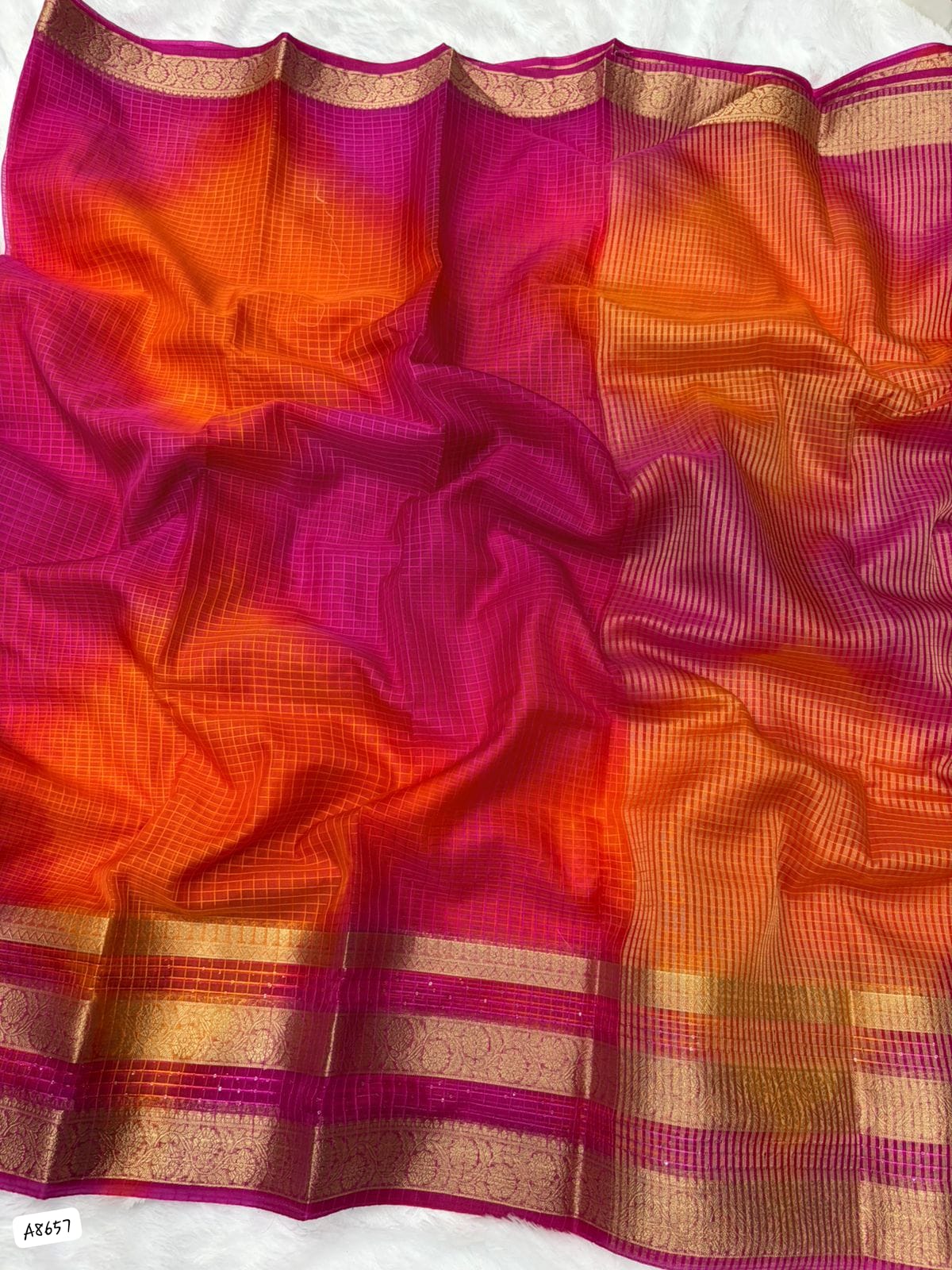 Organza Kerala checks Saree