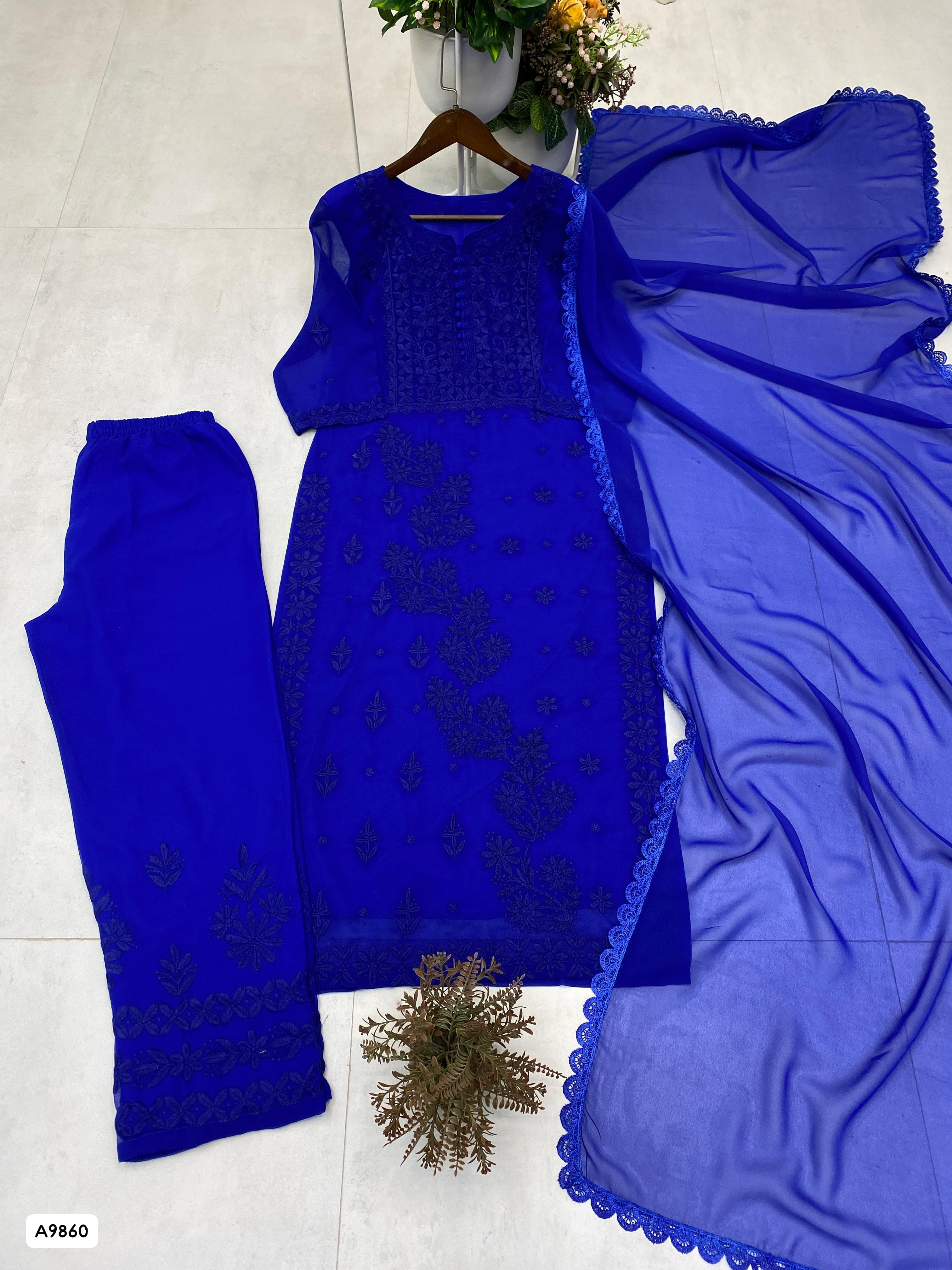 Georgette Kurti Plazzo Duppta Set