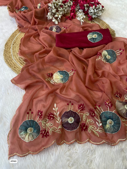 Beautiful Party Wear Georgette Saree with Handwork