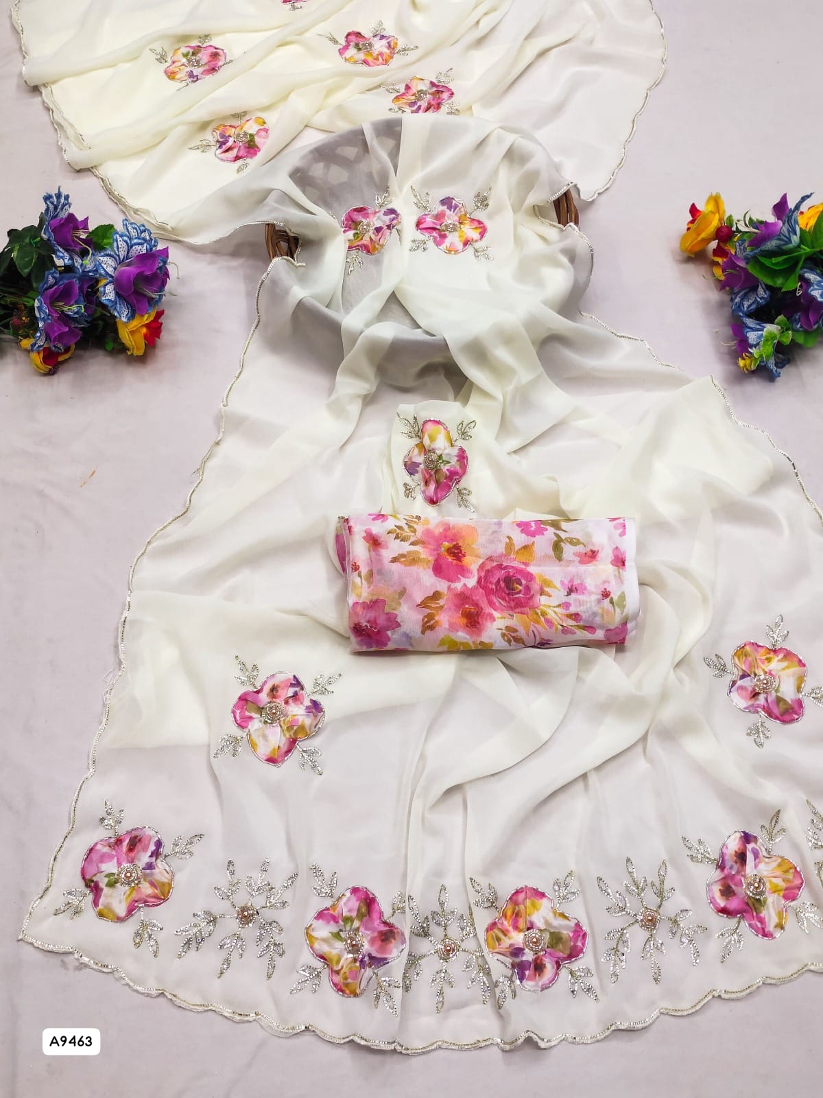 Beautiful Party Wear Georgette Saree with Handwork