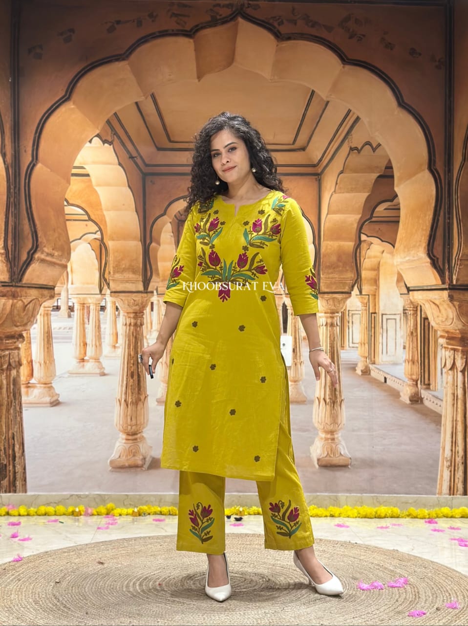 Party Wear Pure Cotton Cord-Set with Work