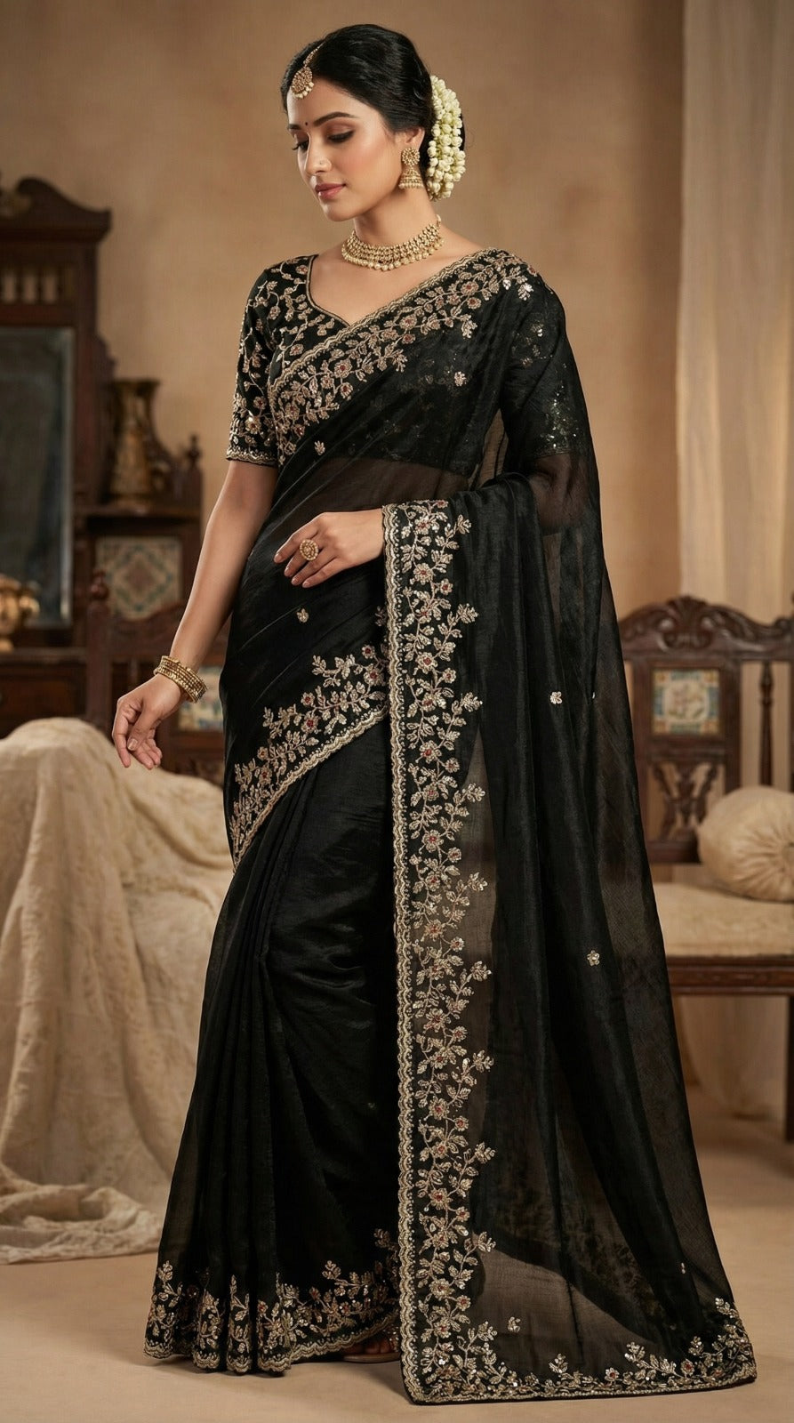 Beautiful Party Wear Saree with Handwork