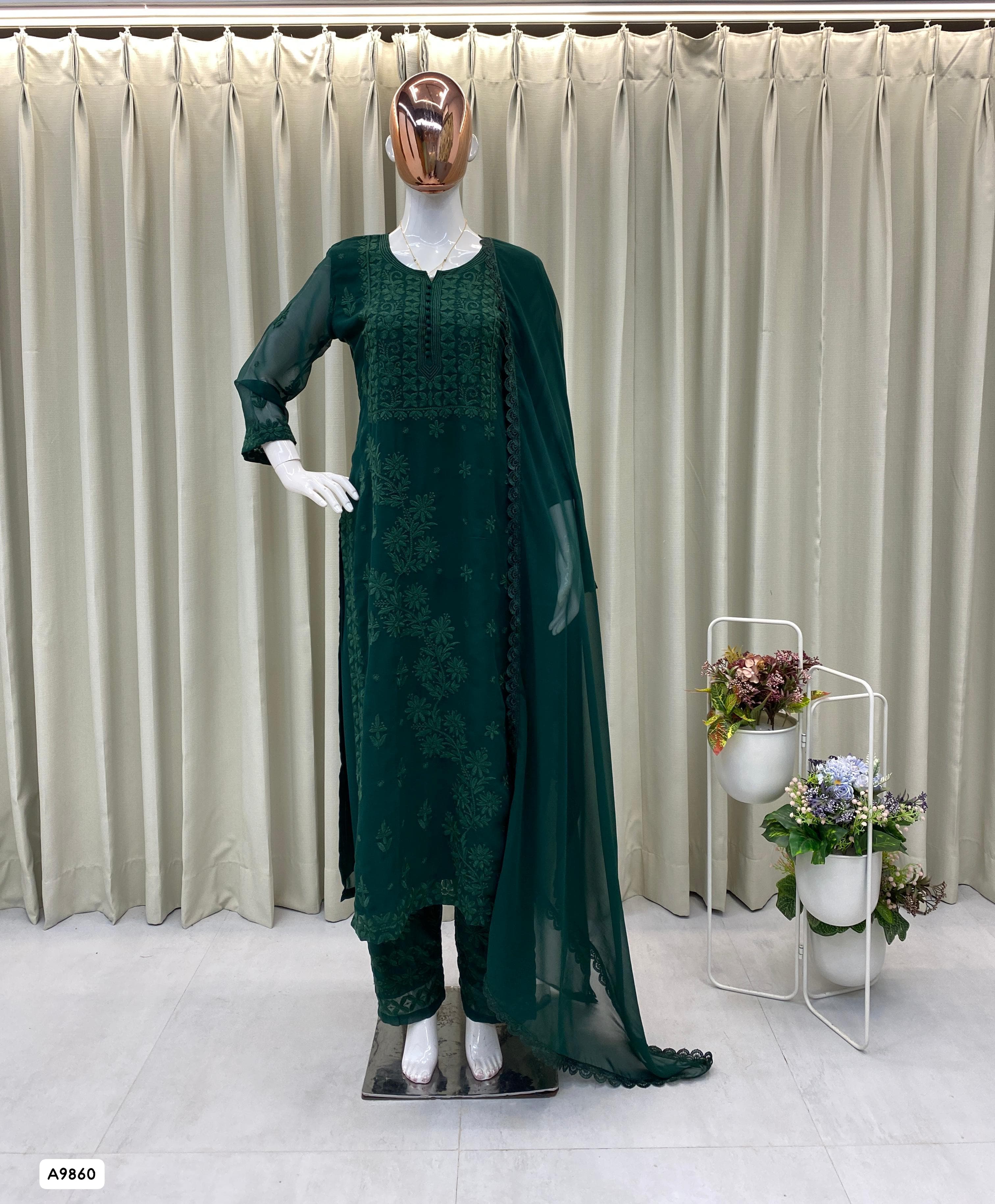 Georgette Kurti Plazzo Duppta Set