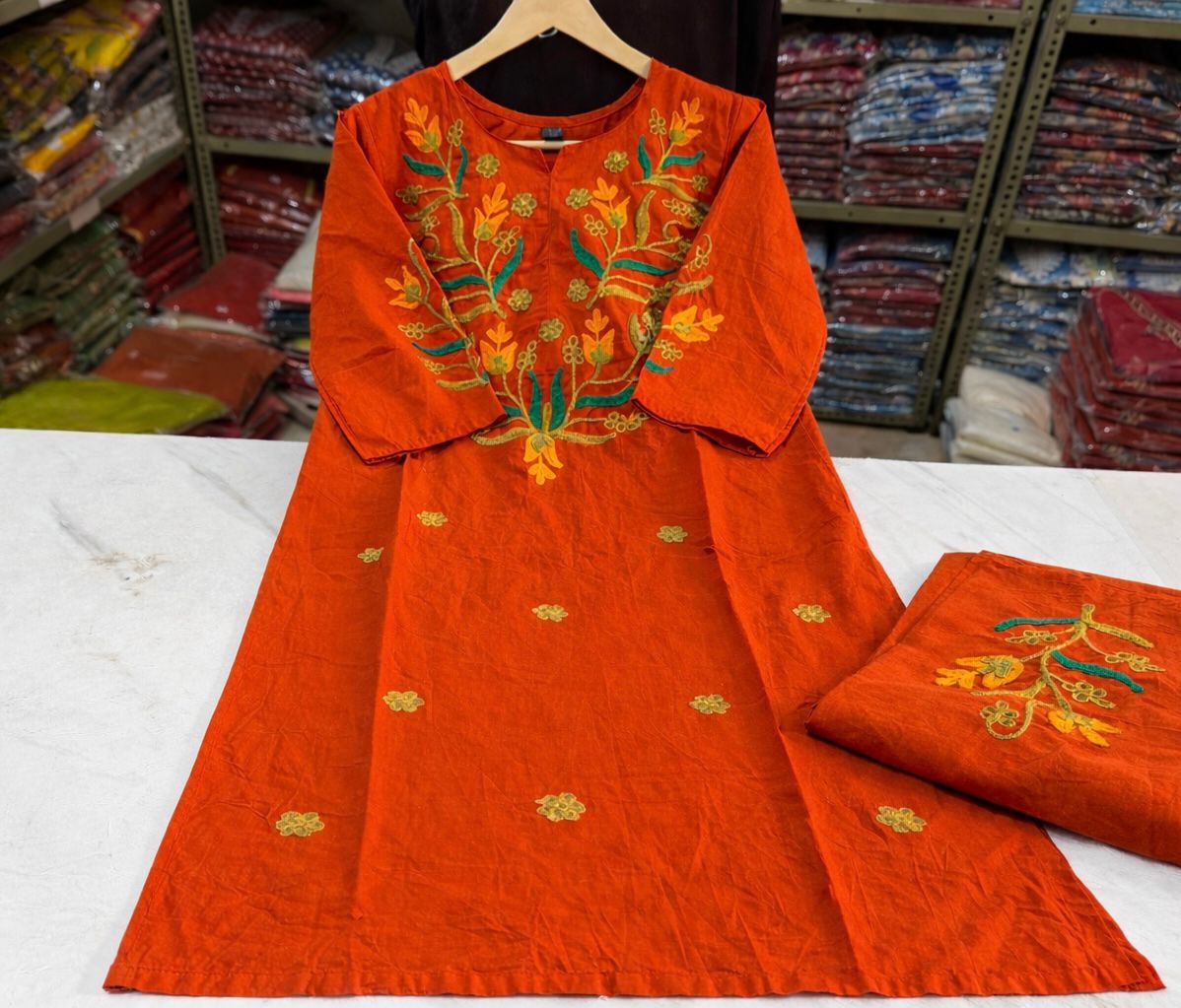 Party Wear Pure Cotton Cord-Set with Work