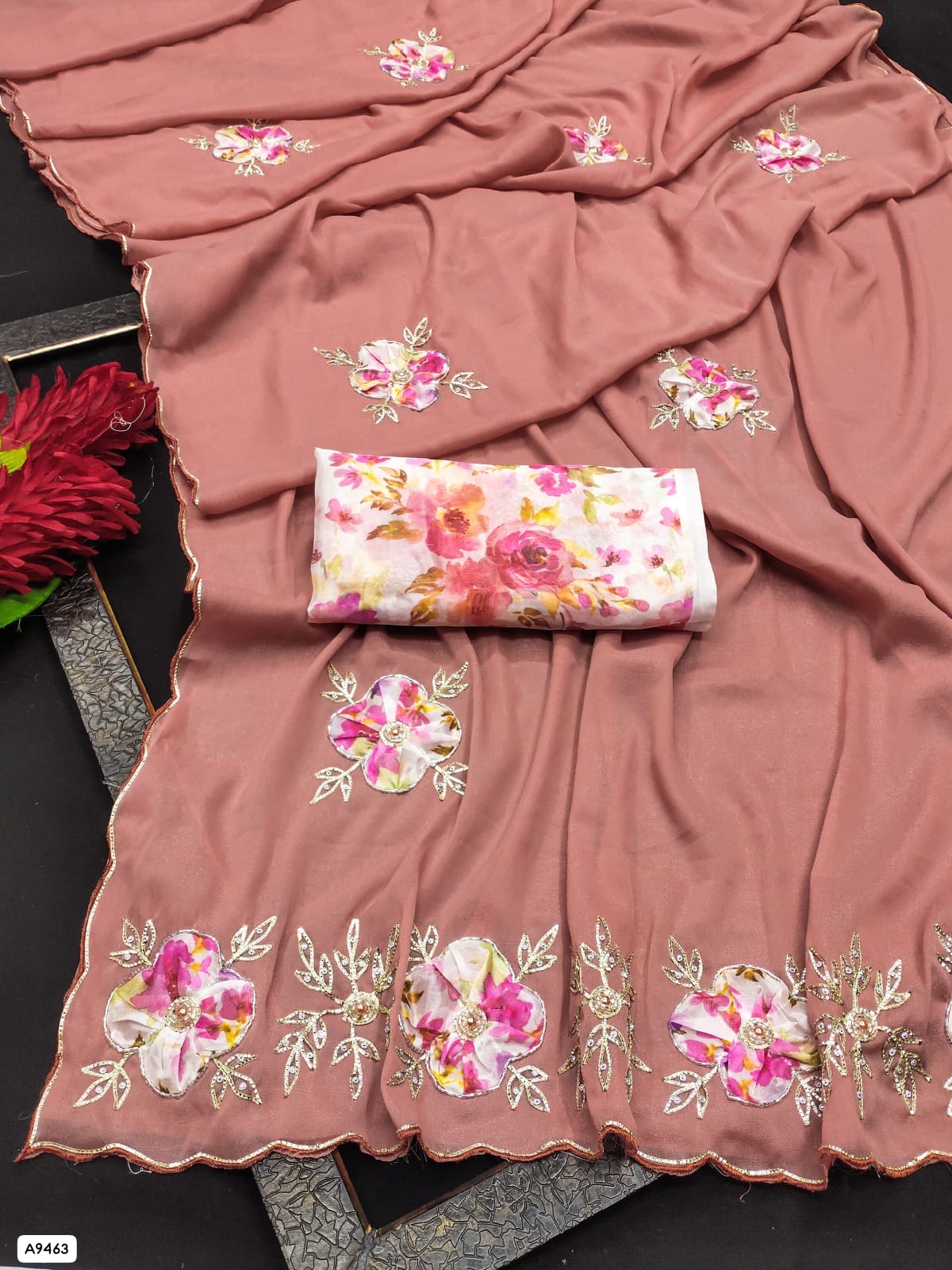 Beautiful Party Wear Georgette Saree with Handwork