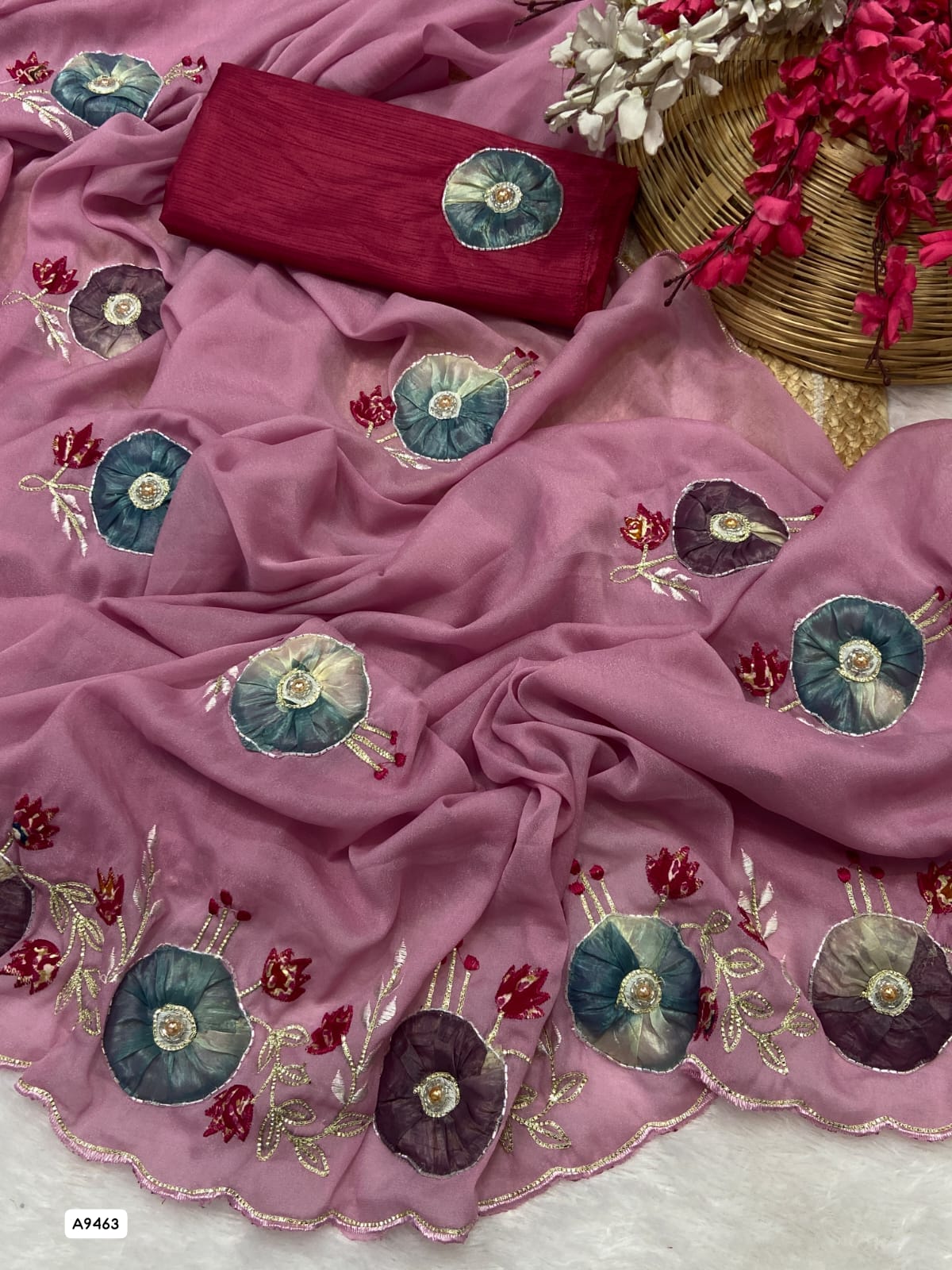 Beautiful Party Wear Georgette Saree with Handwork