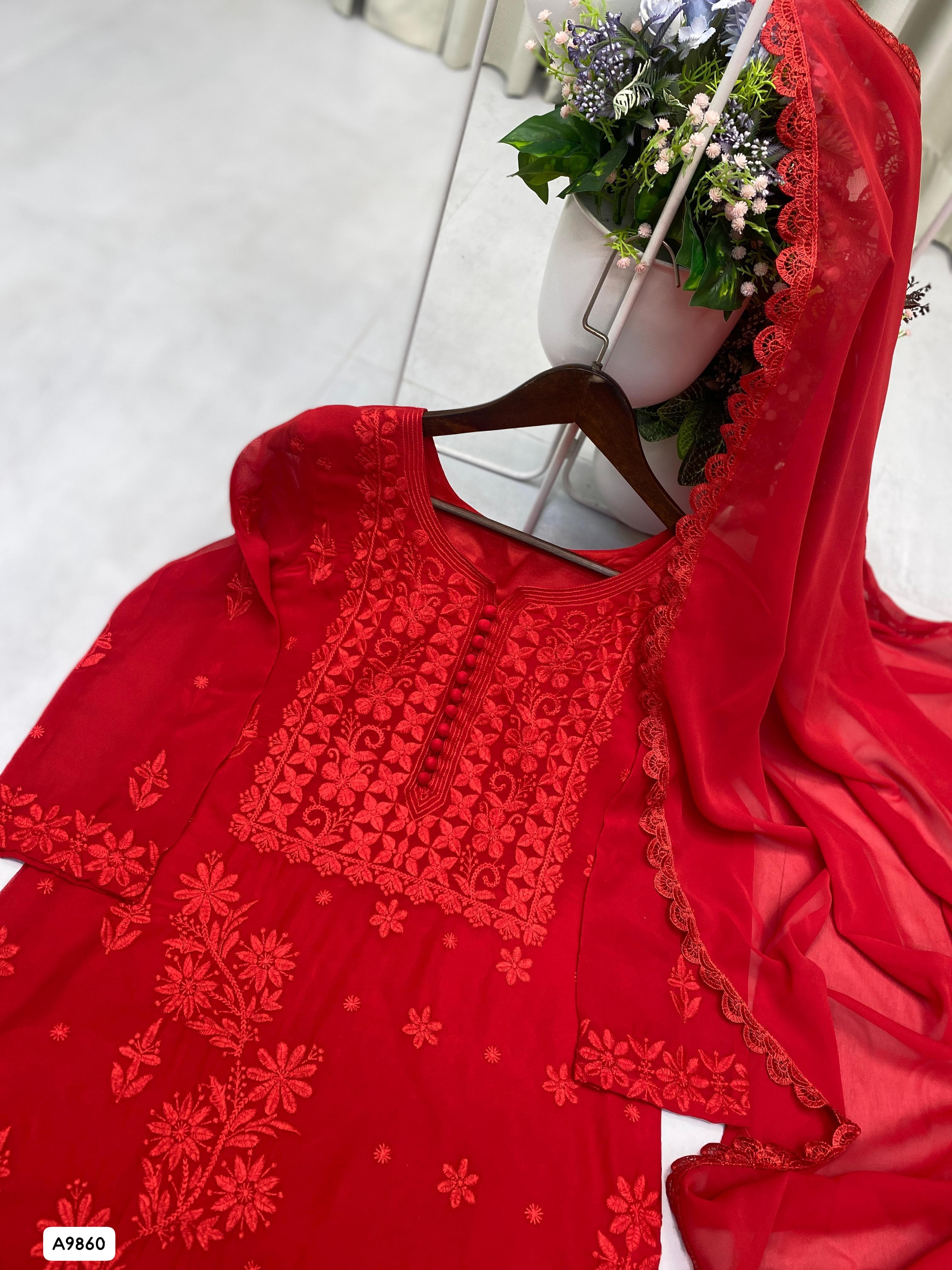 Georgette Kurti Plazzo Duppta Set