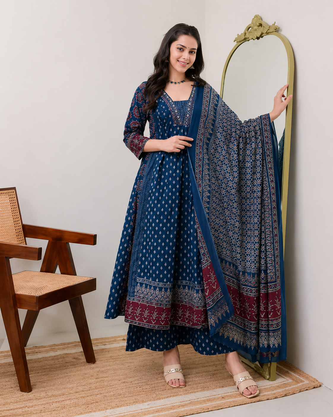 💖Elegant Pure Cotton Anarkali Set – Grace Meets Comfort💫