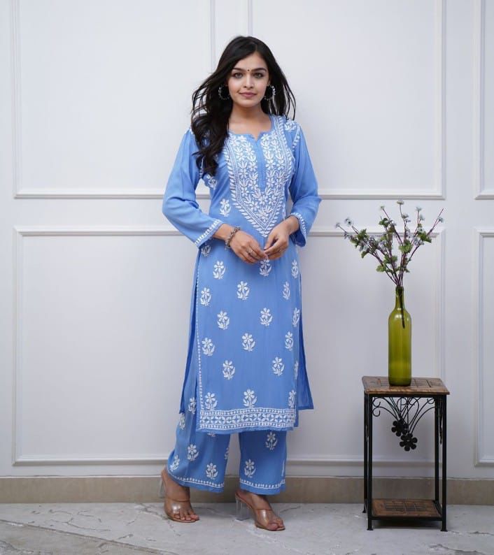 Chikankari Embroidery Kurti Plazzo Set