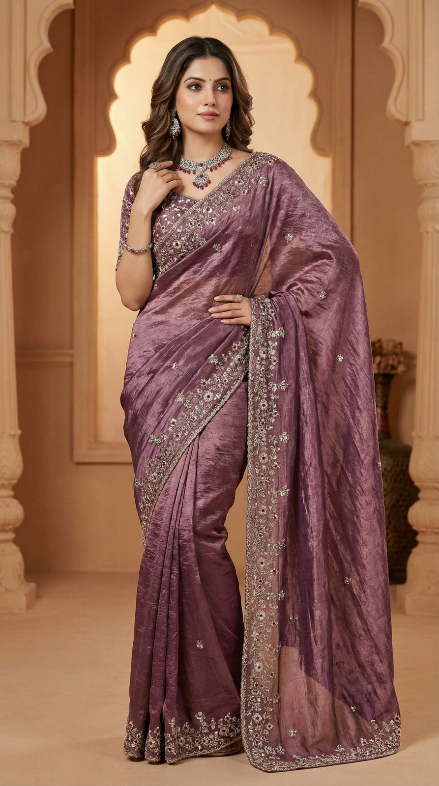 Beautiful Party Wear Saree with Handwork